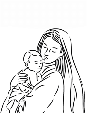 Mother Mary With Baby Jesus Coloring Page